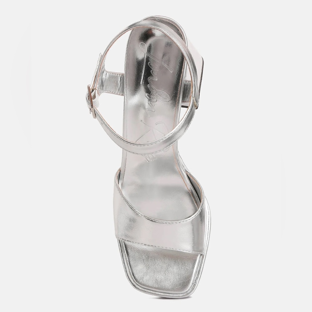 NWT London Rag Lofty Metallic Block Heel Platform Sandals in Silver - Size 8 US - Picture 4 of 11